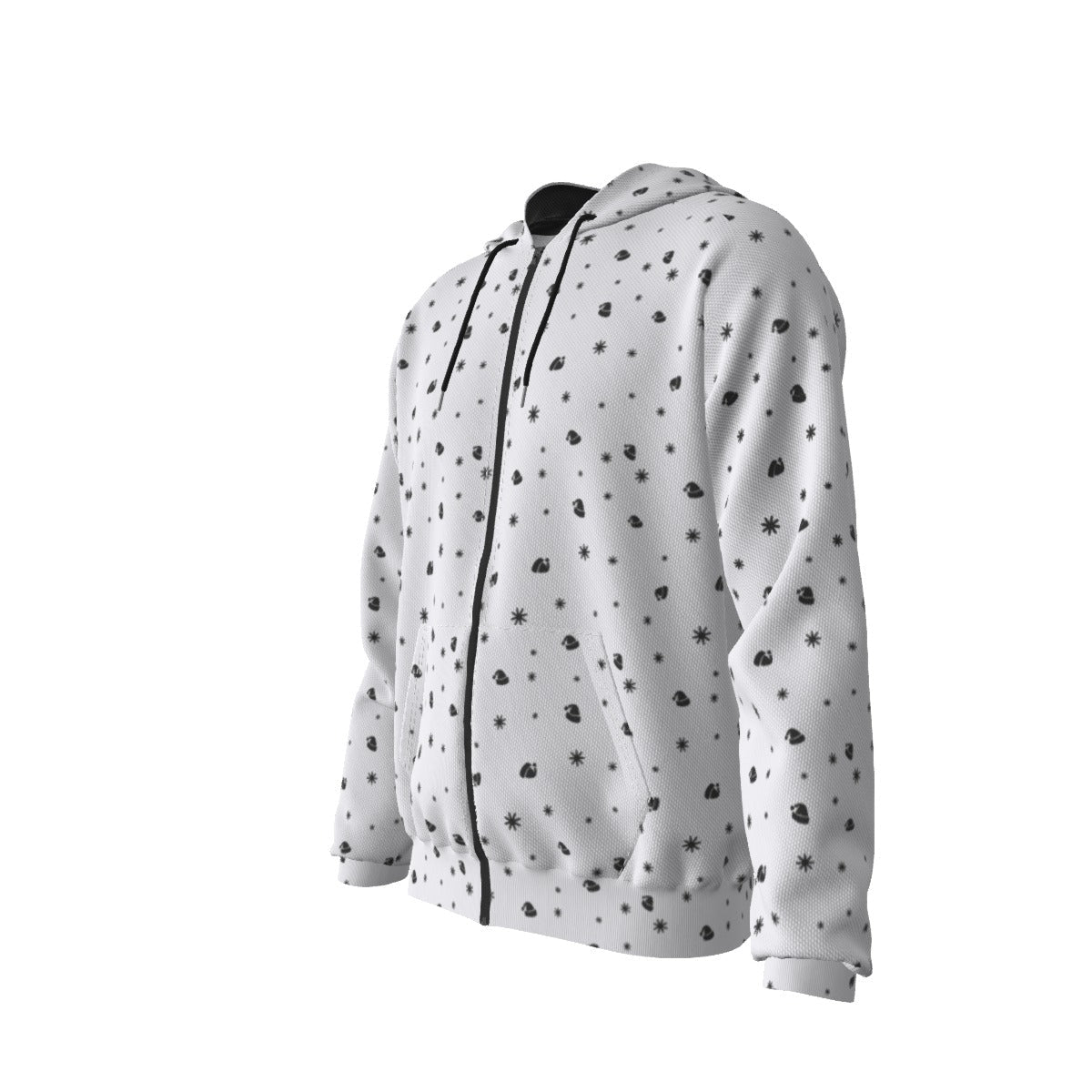 Men's Fleece Zip Christmas Hoodie - Snowflakes and Hats - Festive Style