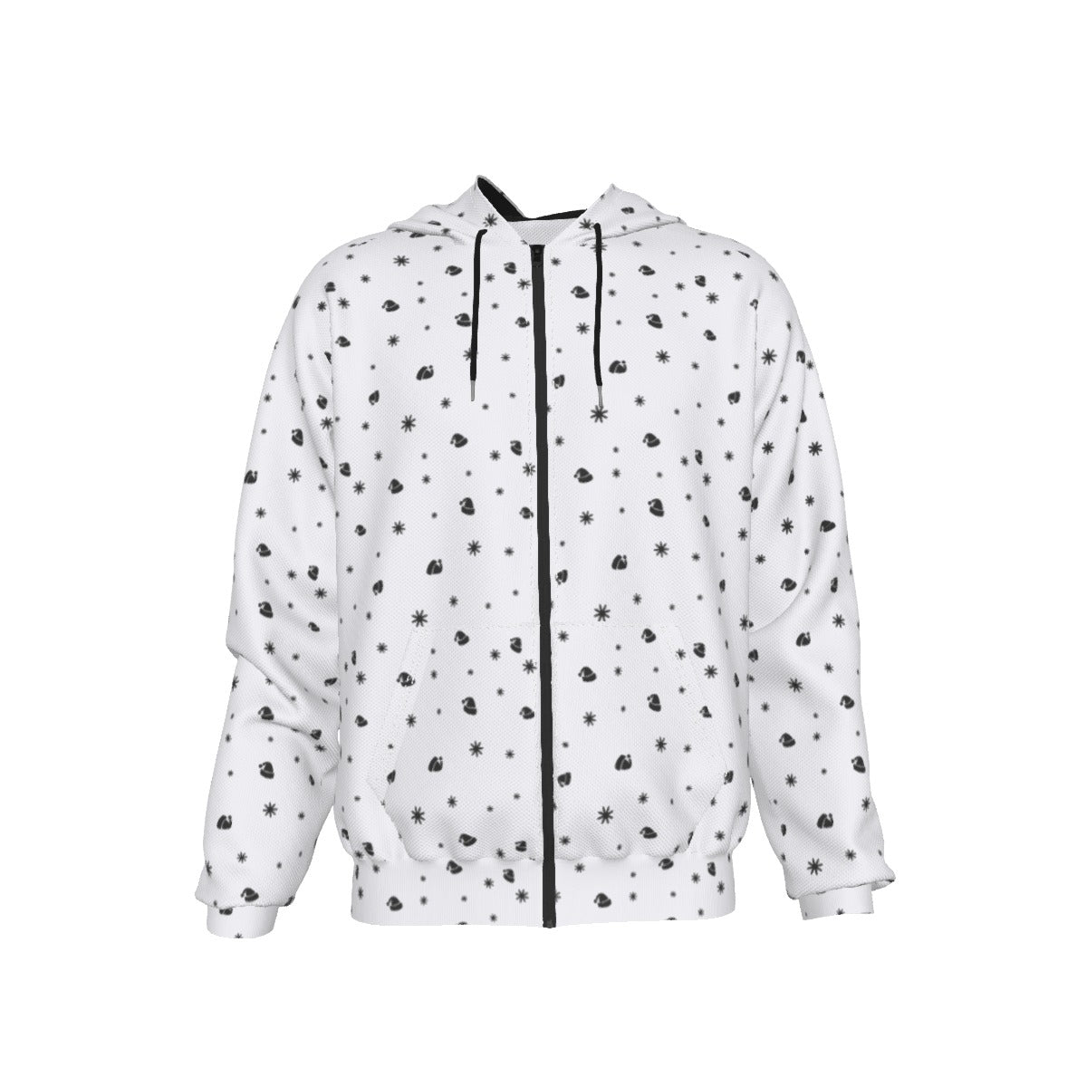 Men's Fleece Zip Christmas Hoodie - Snowflakes and Hats - Festive Style