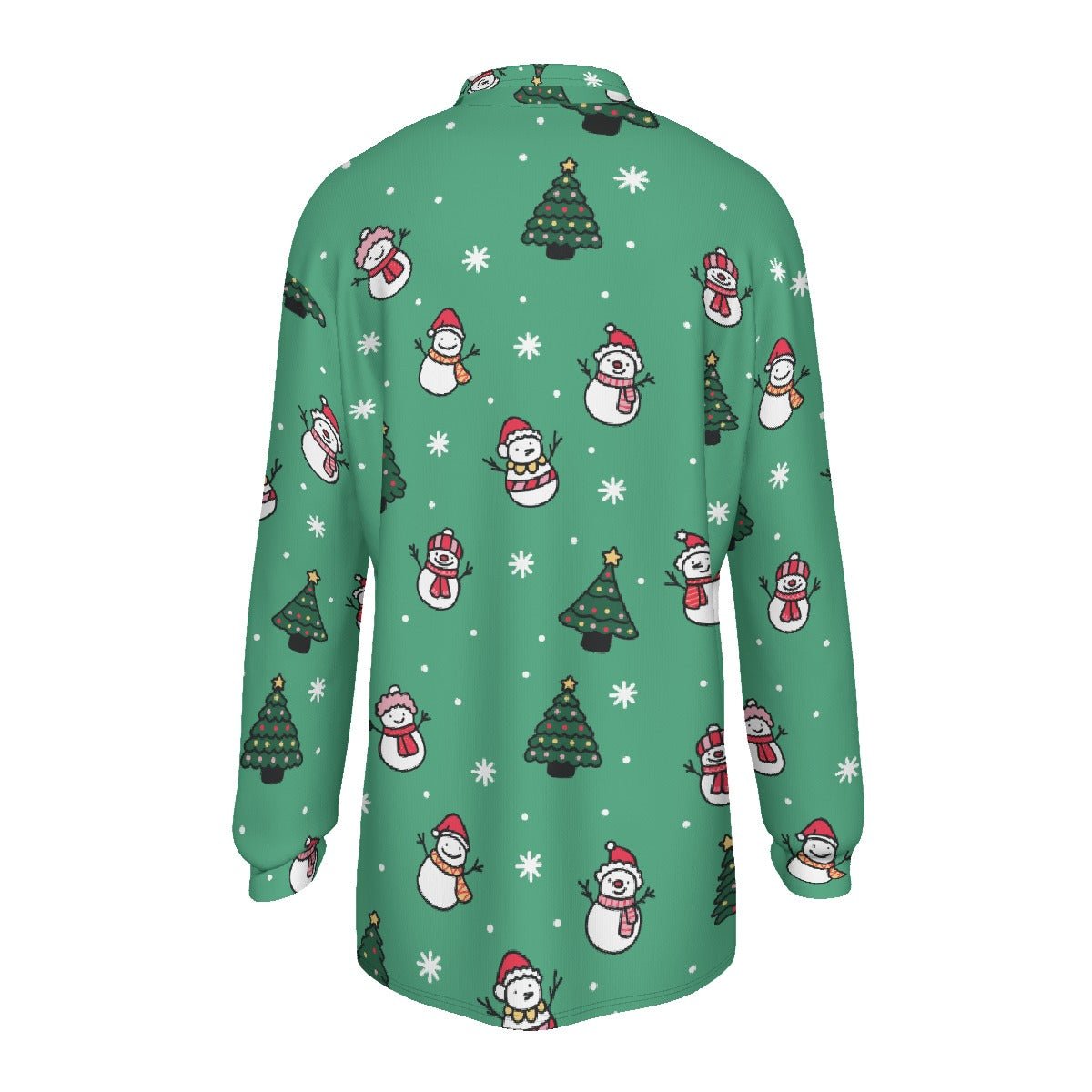 Men's Long Sleeve Christmas Polo Shirt- Green Snowman - Festive Style