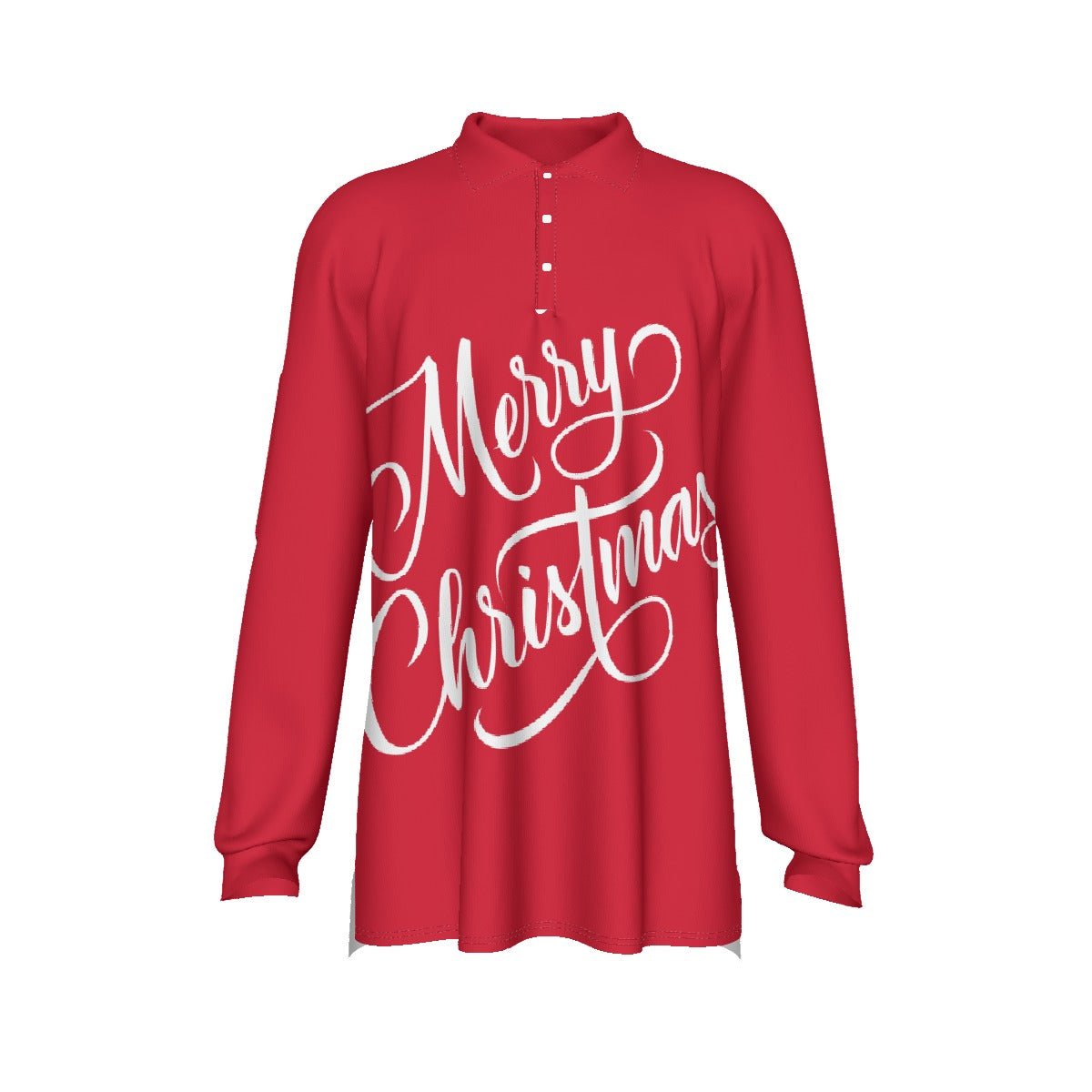 Men's Long Sleeve Christmas Polo Shirt - Merry Christmas - Red - Festive Style