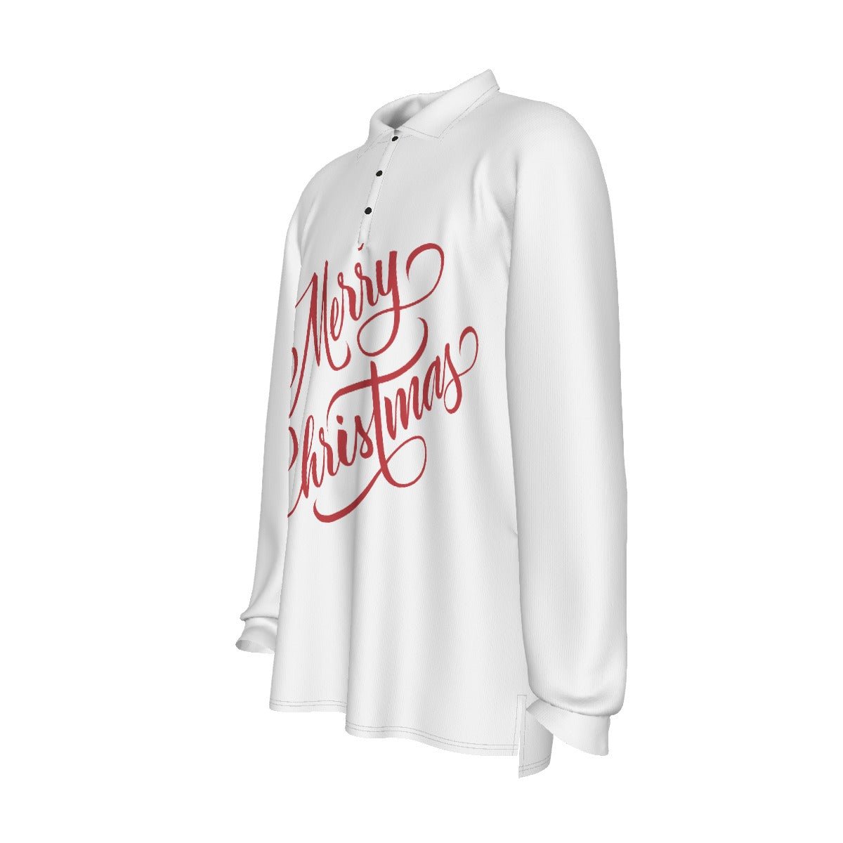 Men's Long Sleeve Christmas Polo Shirt - Merry Christmas - White - Festive Style