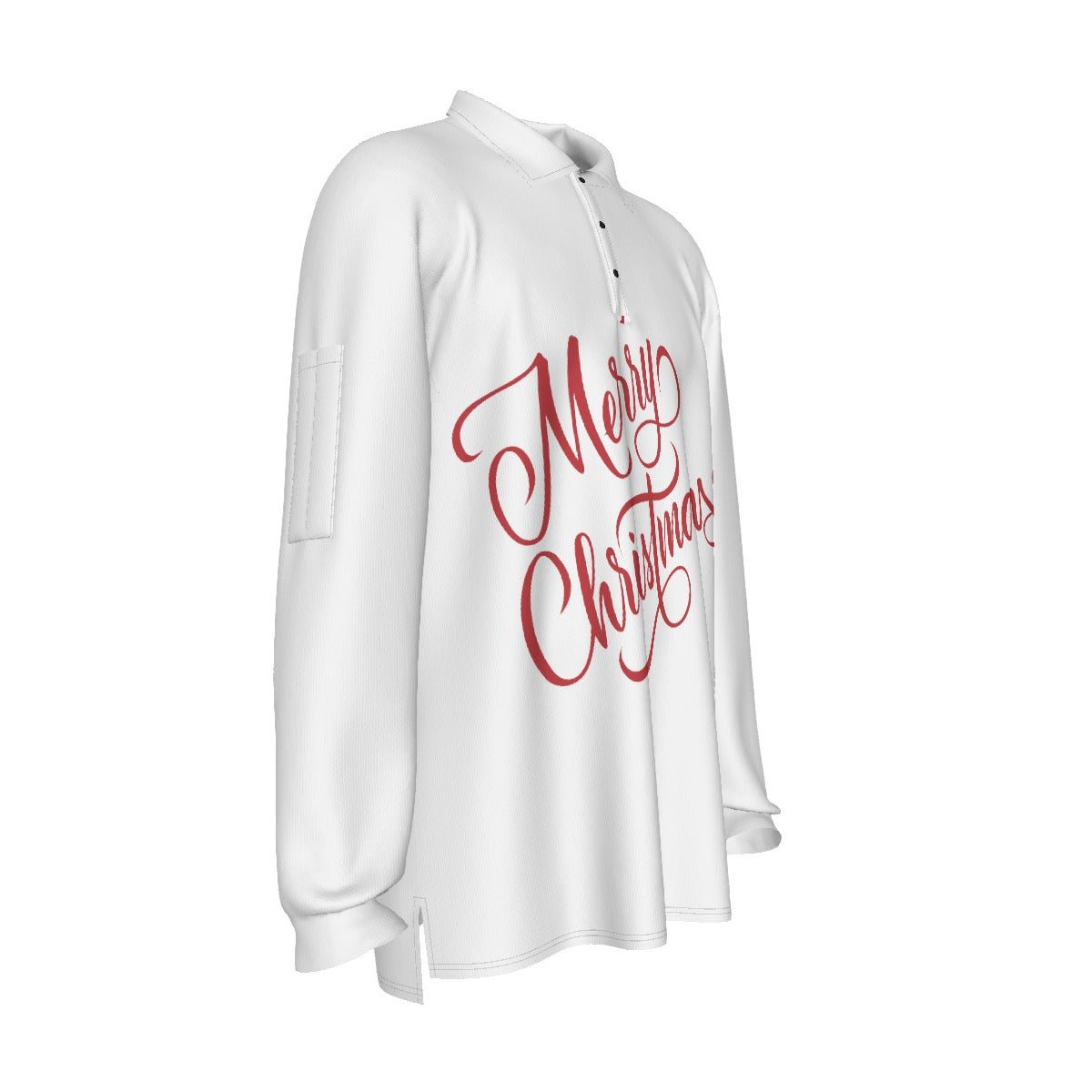 Men's Long Sleeve Christmas Polo Shirt - Merry Christmas - White - Festive Style