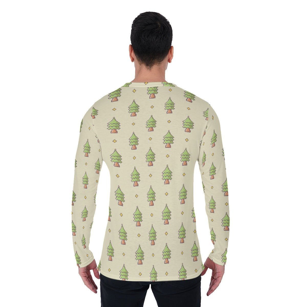 Men's Long Sleeve Christmas T-Shirt - 16-Bit Christmas Trees - Festive Style