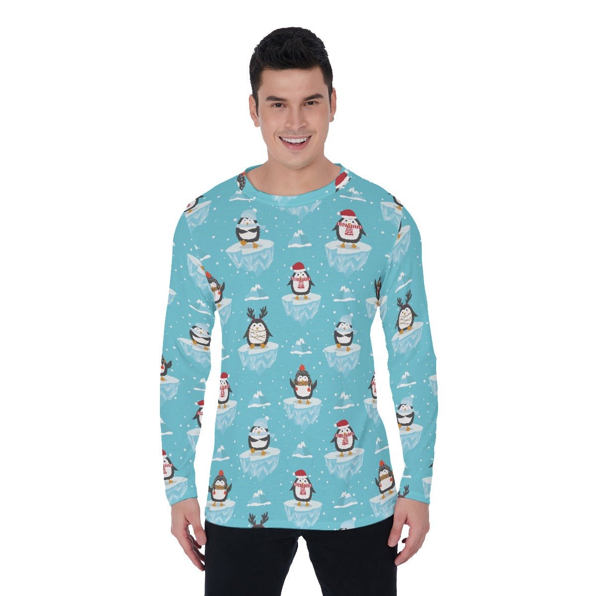 Men's Long Sleeve Christmas T-Shirt - Icy Penguins - Festive Style