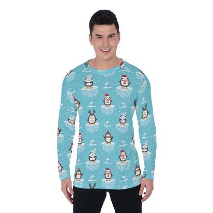 Men's Long Sleeve Christmas T-Shirt - Icy Penguins - Festive Style