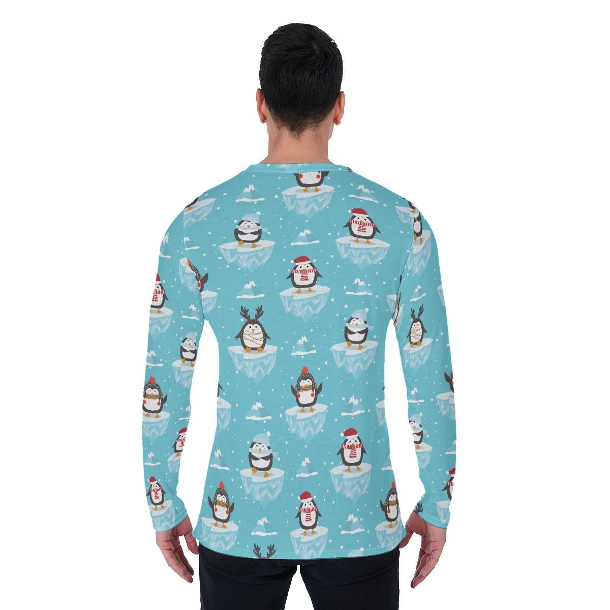 Men's Long Sleeve Christmas T-Shirt - Icy Penguins - Festive Style