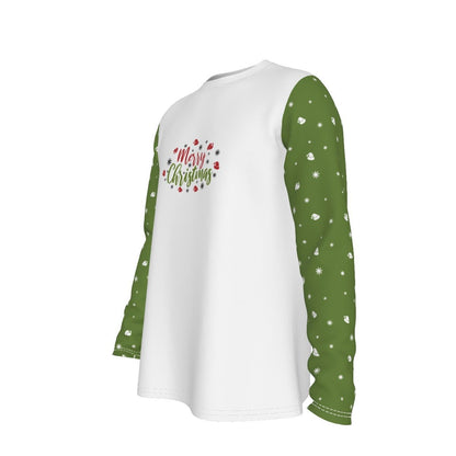 Men's Long Sleeve Christmas T-Shirt - Merry Christmas - Green Sleeves - Festive Style