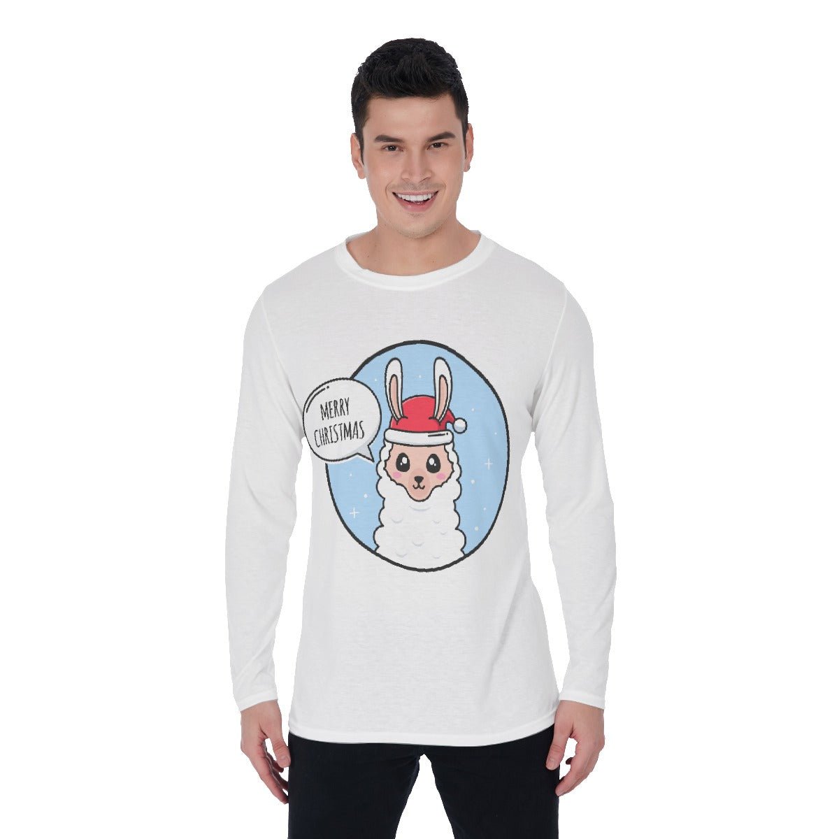 Men's Long Sleeve Christmas T-Shirt - Merry Llama - Festive Style