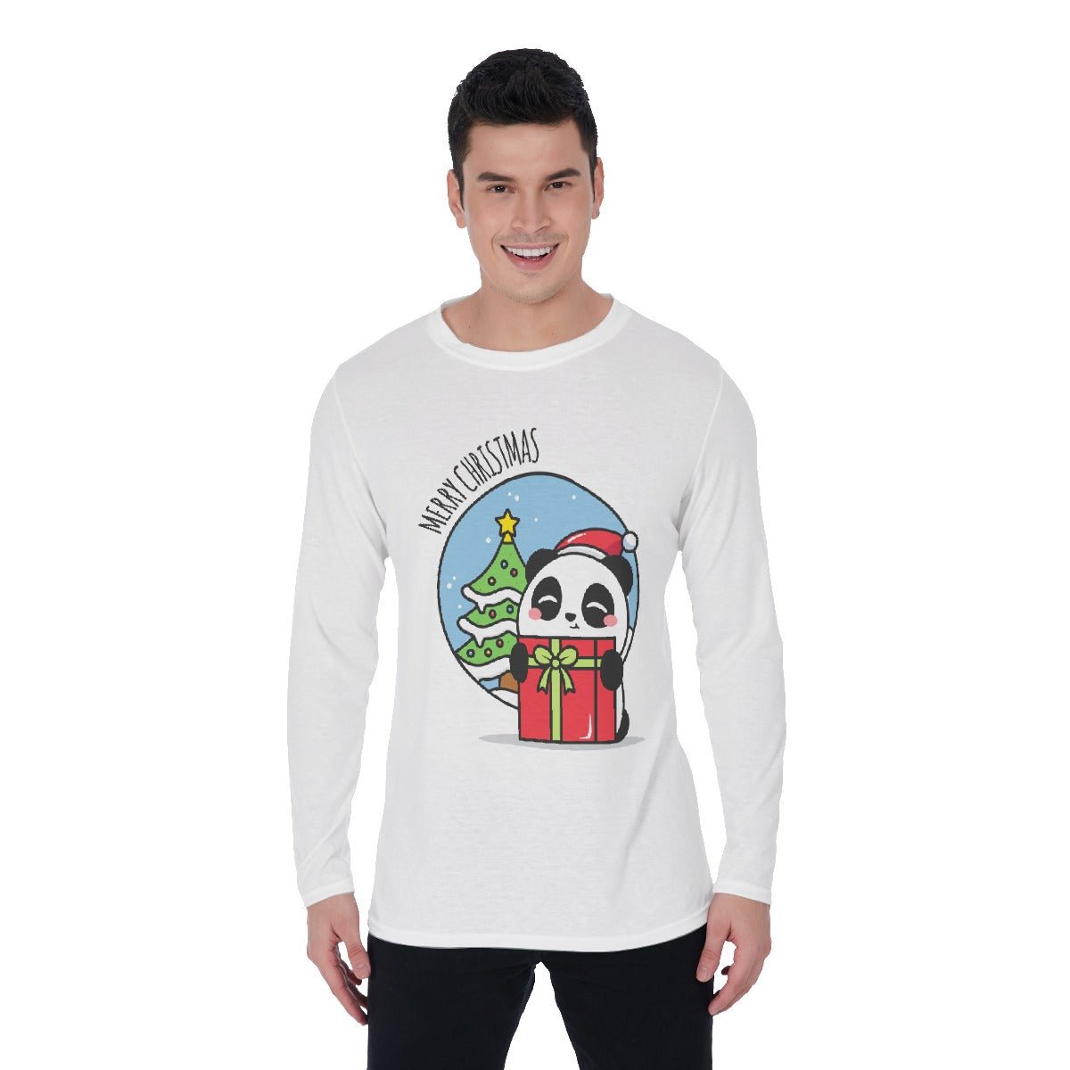 Men's Long Sleeve Christmas T-Shirt - Merry Panda - Festive Style