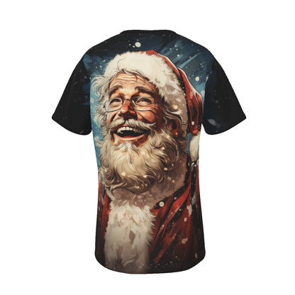 Mens Short Sleeve Christmas Tee - Front and Back - Santa Joy - Festive Style