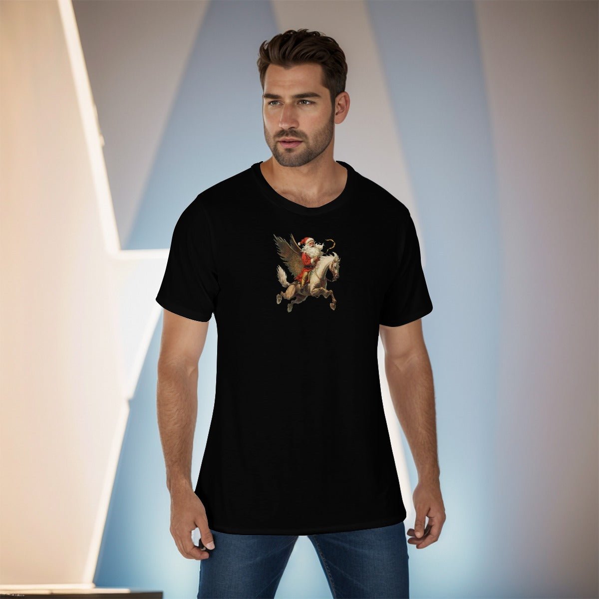 Mens Short Sleeve Christmas Tee - Front and Back - SP Black - Festive Style