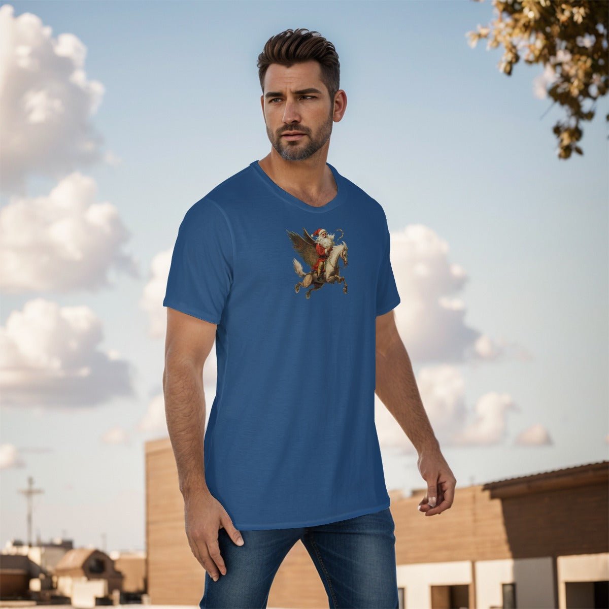 Mens Short Sleeve Christmas Tee - Front and Back - SP Blue - Festive Style