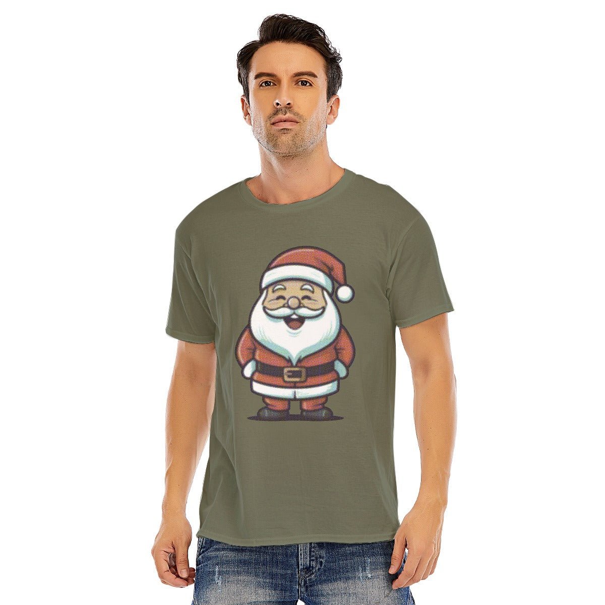 Mens Short Sleeve Christmas Tee - Halftone Santa - Festive Style