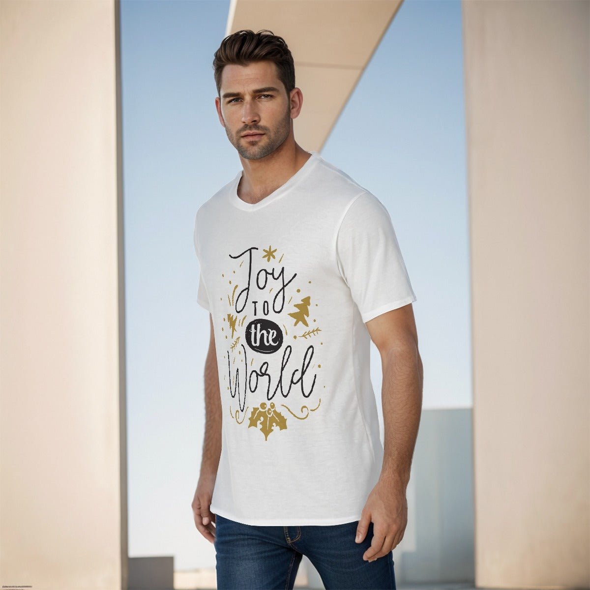 Mens Short Sleeve Christmas Tee - Joy to the World - Festive Style