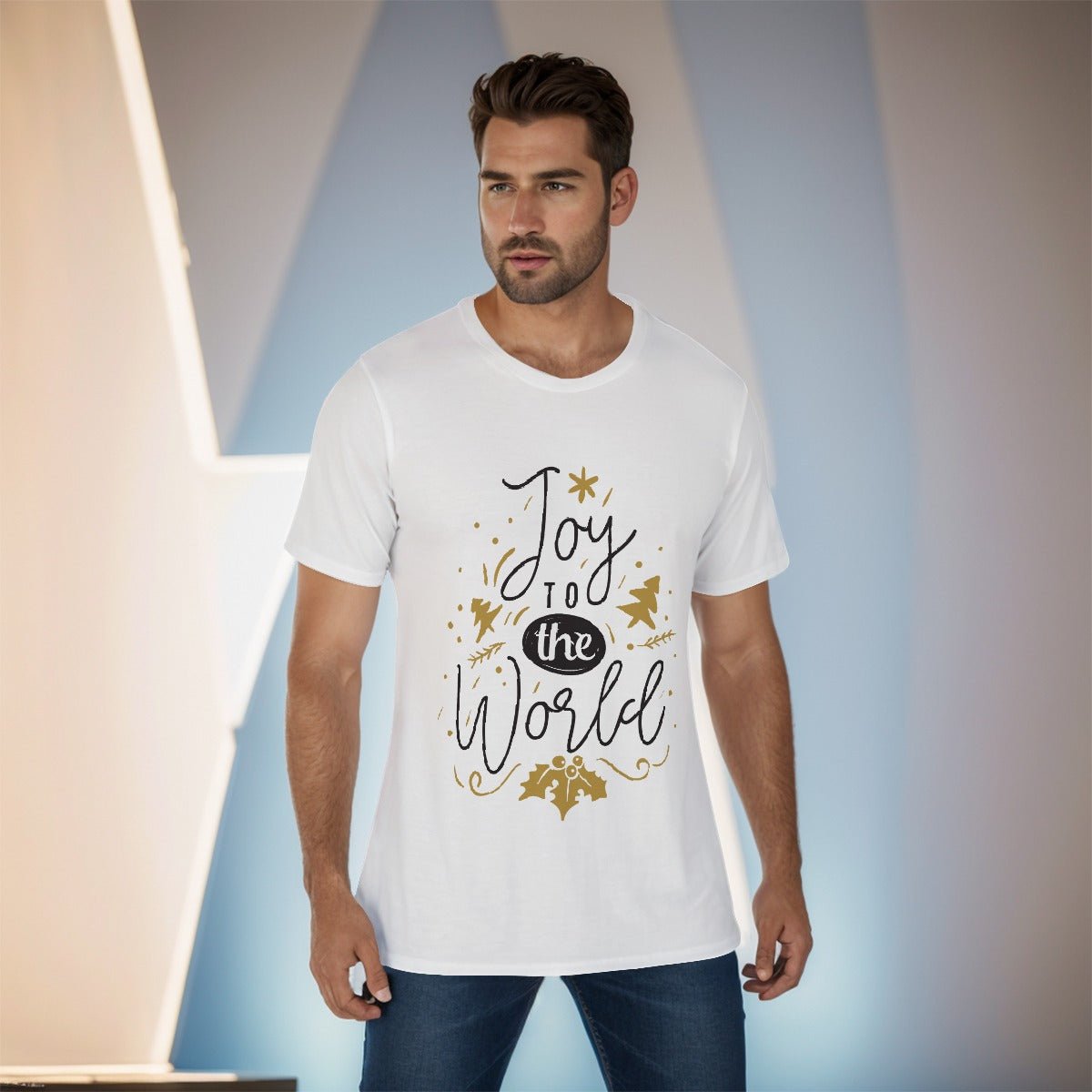 Mens Short Sleeve Christmas Tee - Joy to the World - Festive Style