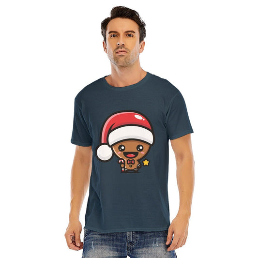 Mens Short Sleeve Christmas Tee - Kawaii Gingerbread Man - Festive Style