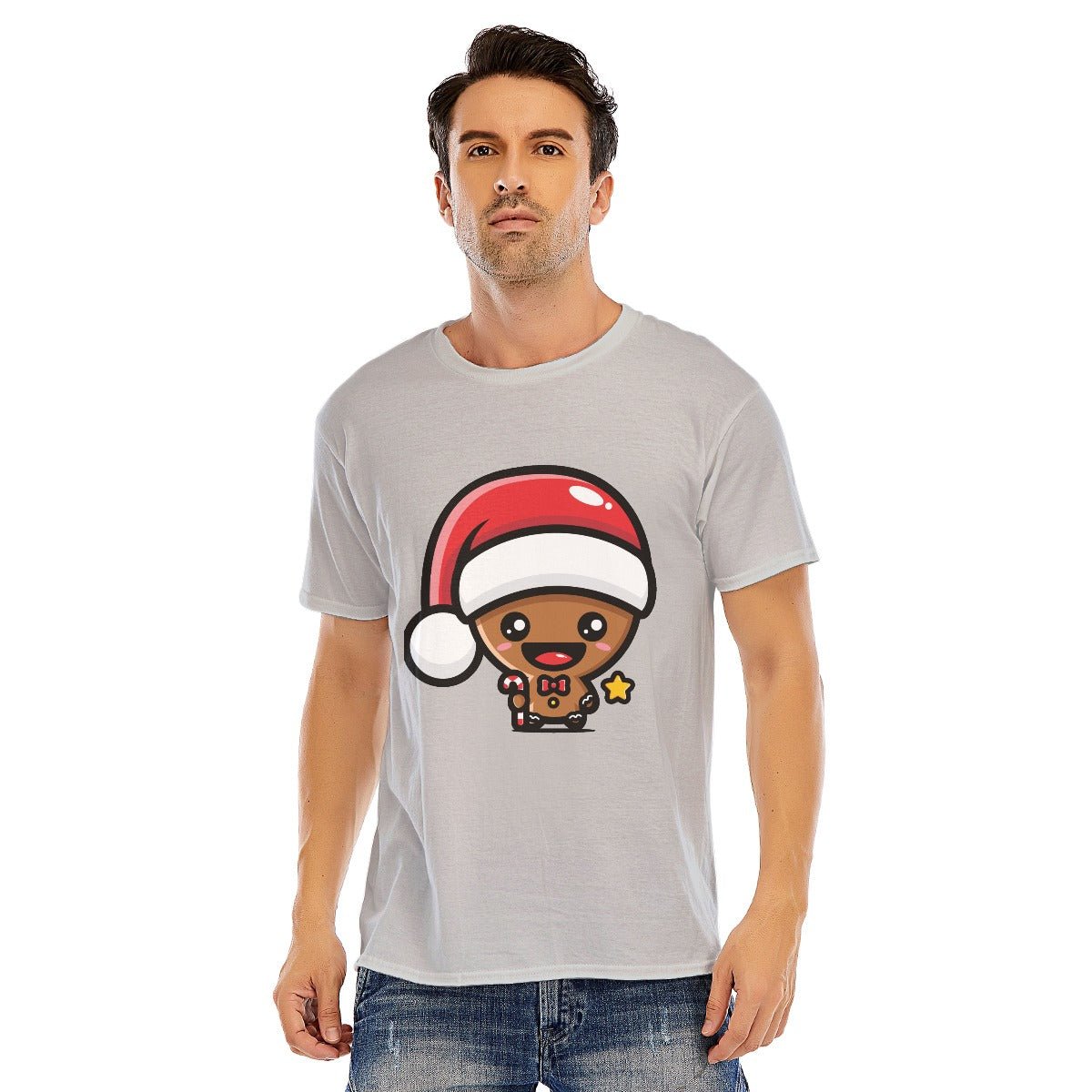 Mens Short Sleeve Christmas Tee - Kawaii Gingerbread Man - Festive Style