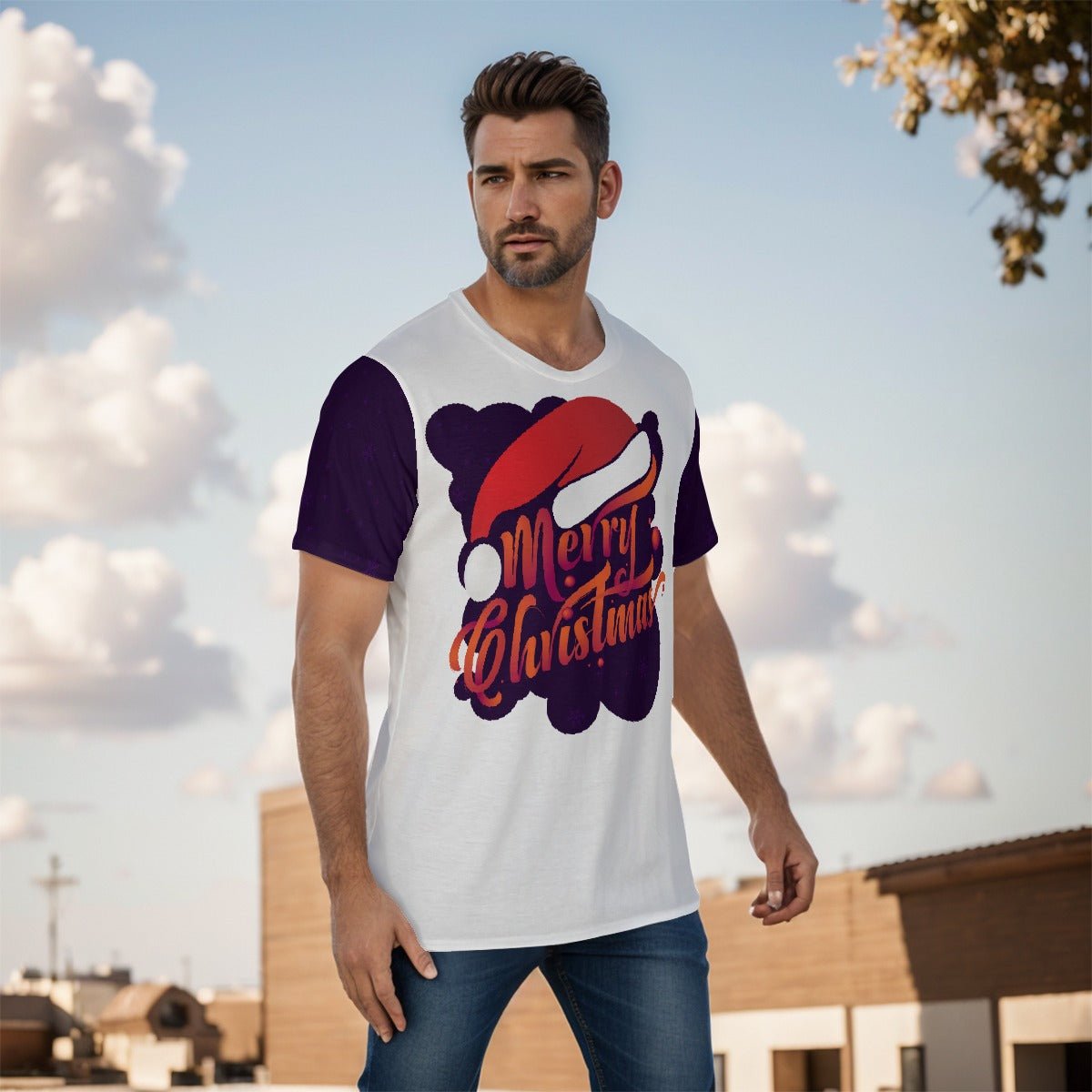 Mens Short Sleeve Christmas Tee - MC Purple - Festive Style