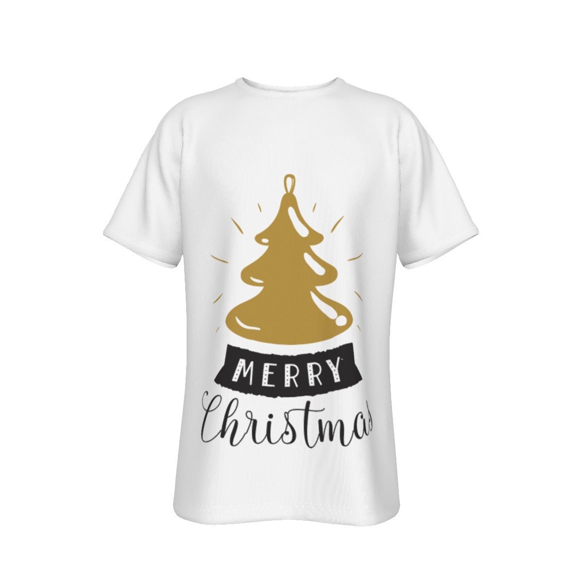 Mens Short Sleeve Christmas Tee - Merry Christmas - Gold Tree - Festive Style