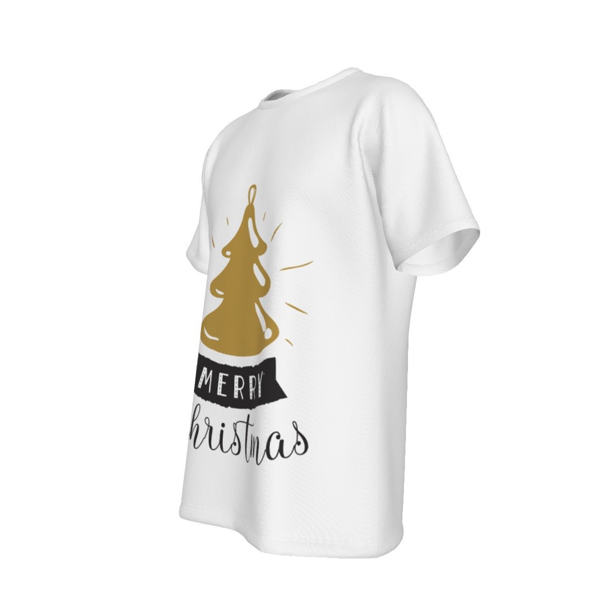 Mens Short Sleeve Christmas Tee - Merry Christmas - Gold Tree - Festive Style