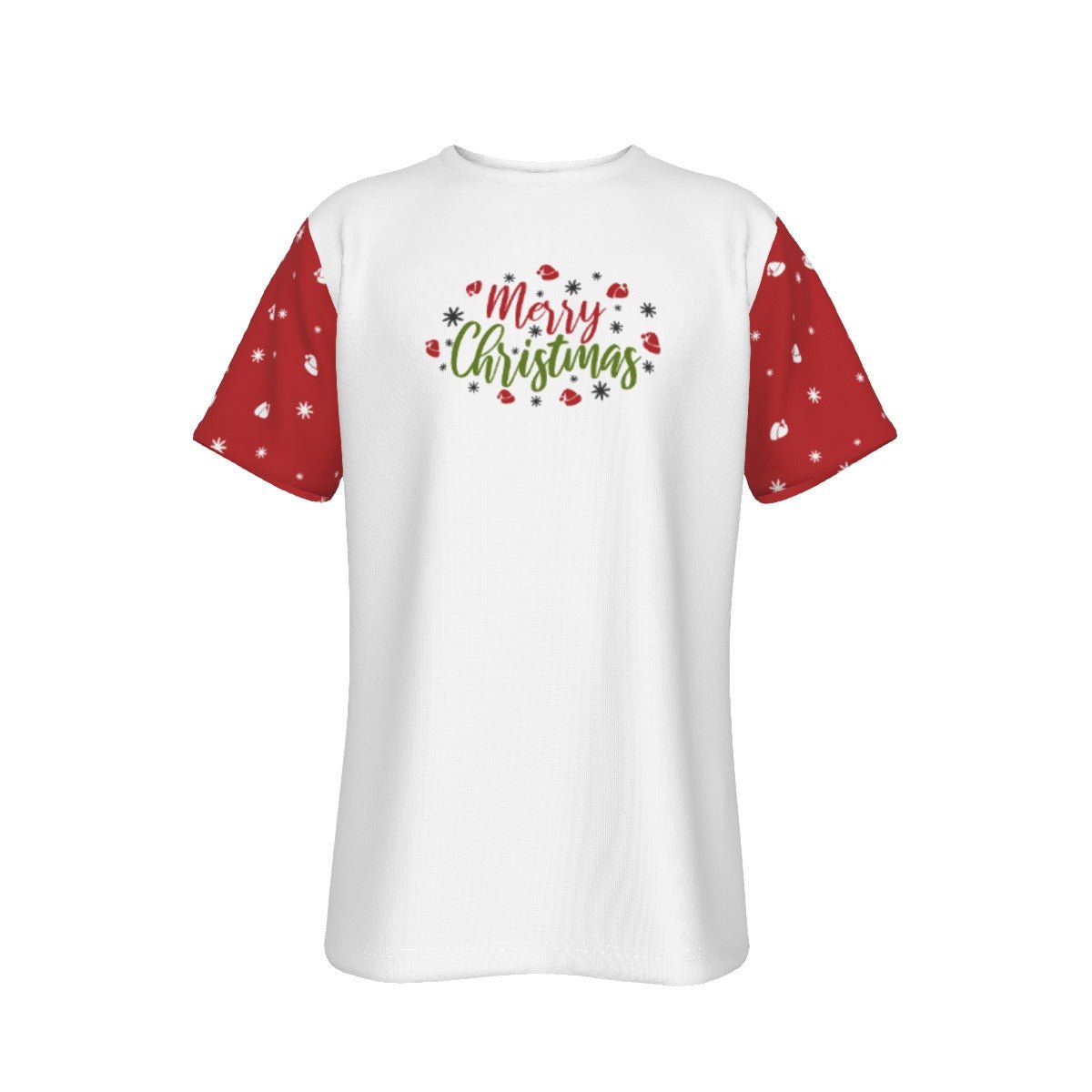 Mens Short Sleeve Christmas Tee - Merry Christmas - Red Sleeves - Festive Style