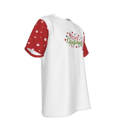 Mens Short Sleeve Christmas Tee - Merry Christmas - Red Sleeves - Festive Style