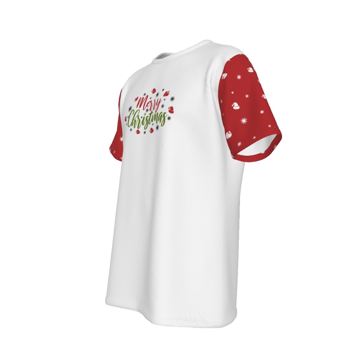 Mens Short Sleeve Christmas Tee - Merry Christmas - Red Sleeves - Festive Style