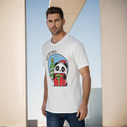 Mens Short Sleeve Christmas Tee - Merry Panda - Festive Style