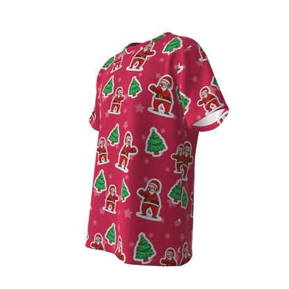 Mens Short Sleeve Christmas Tee - Red Santa Boxing - Festive Style