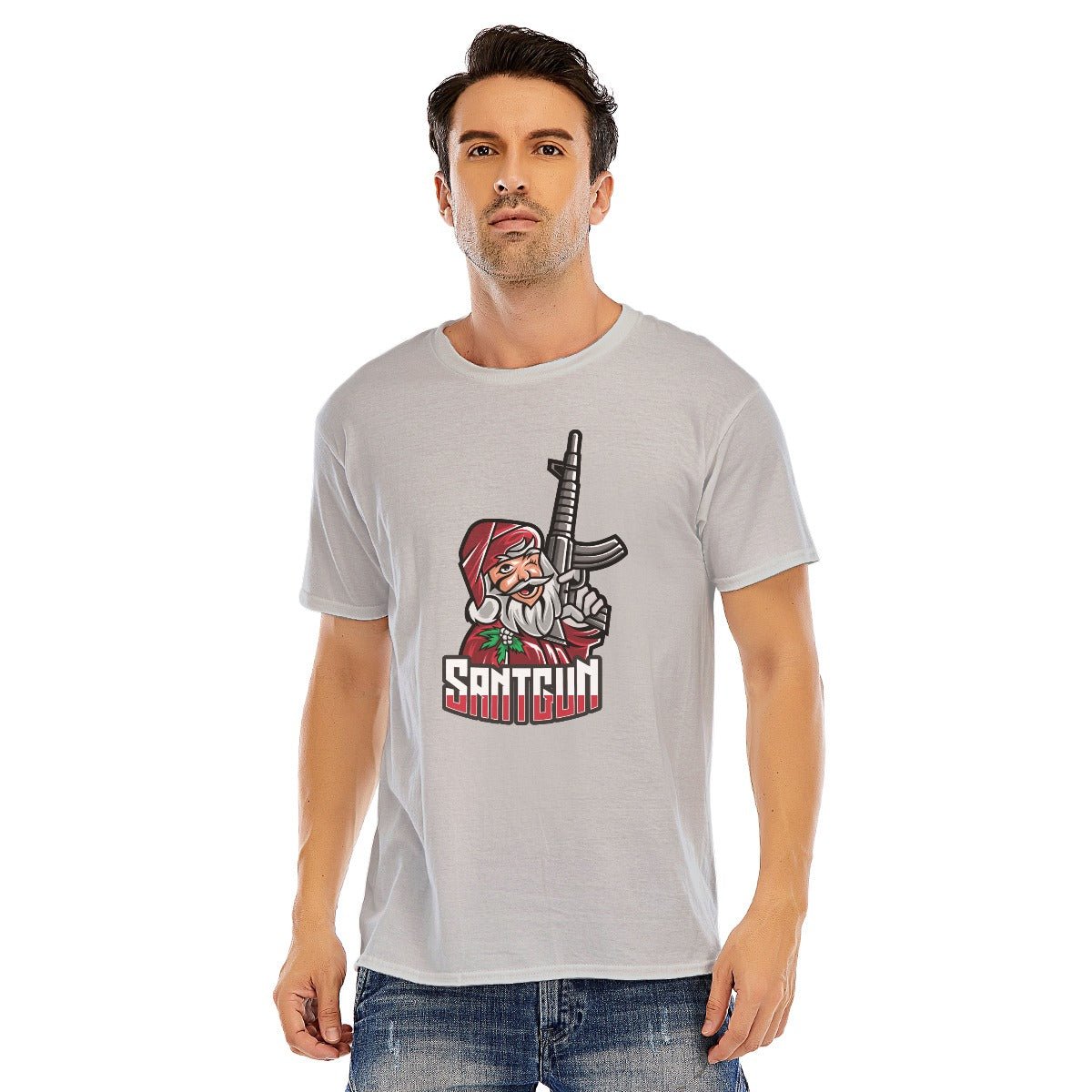 Mens Short Sleeve Christmas Tee - Santa Gun - Festive Style