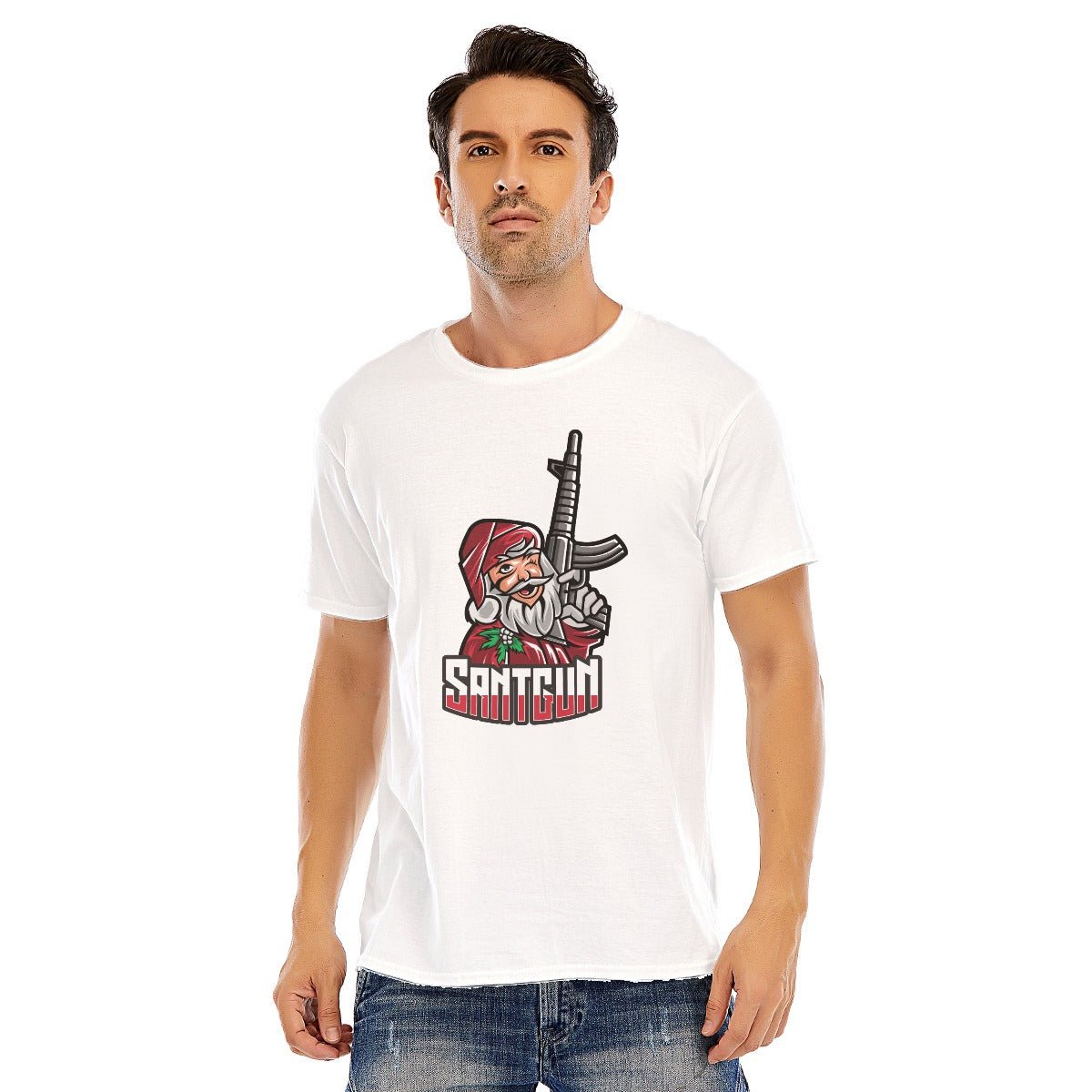 Mens Short Sleeve Christmas Tee - Santa Gun - Festive Style