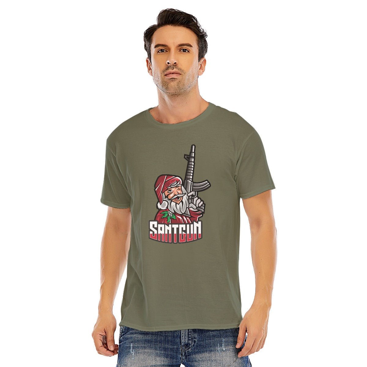 Mens Short Sleeve Christmas Tee - Santa Gun - Festive Style