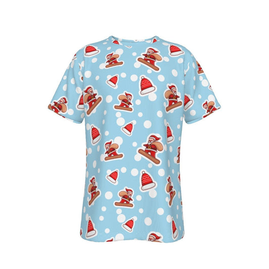 Mens Short Sleeve Christmas Tee - Santa Snowboarding - Festive Style