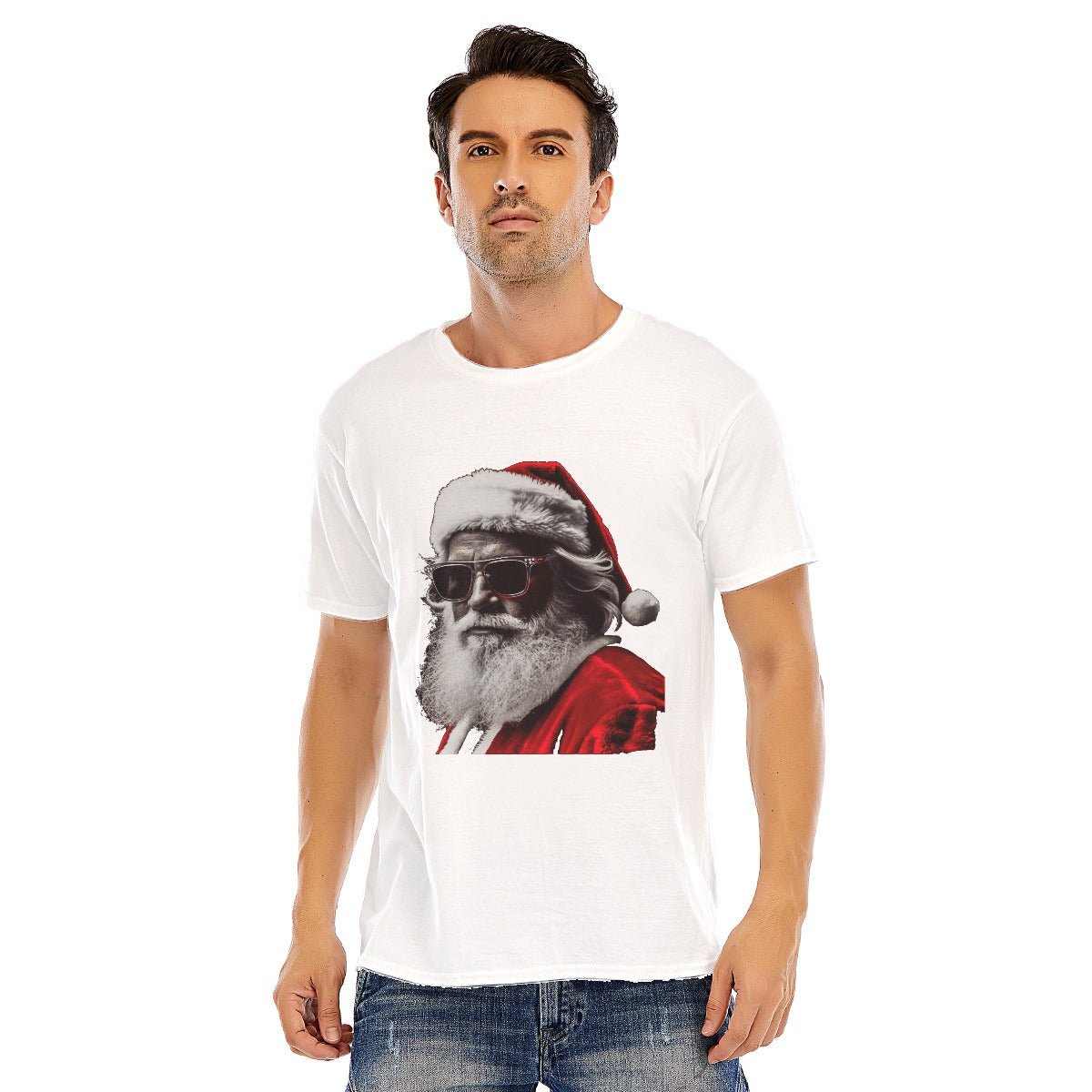 Mens Short Sleeve Christmas Tee -Shady Santa - Festive Style