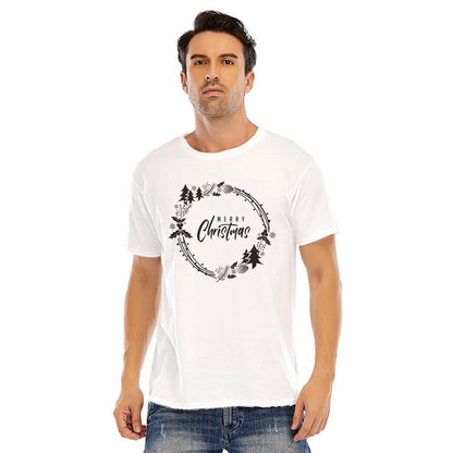 Mens Short Sleeve Christmas Tee - Simple Wreath - Black - Festive Style