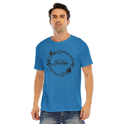 Mens Short Sleeve Christmas Tee - Simple Wreath - Black - Festive Style