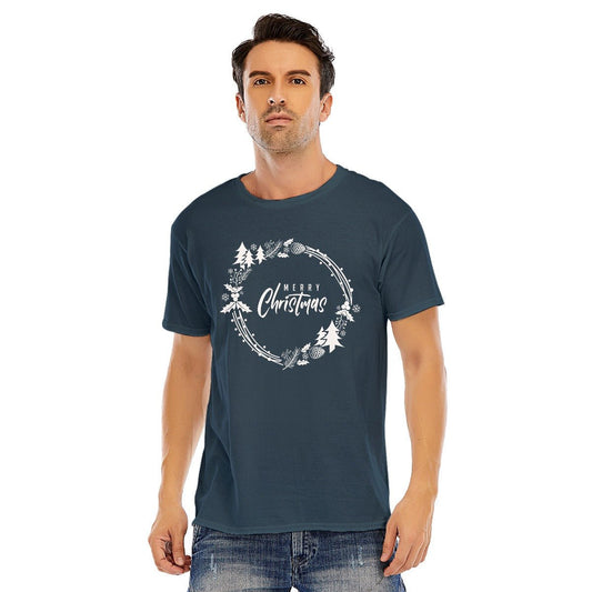 Mens Short Sleeve Christmas Tee - Simple Wreath - White - Festive Style