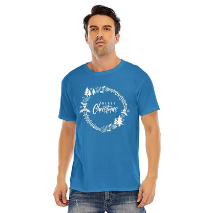 Mens Short Sleeve Christmas Tee - Simple Wreath - White - Festive Style