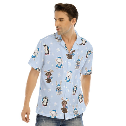 Men's Short Sleeve Christmas Shirt - Polar Blue
