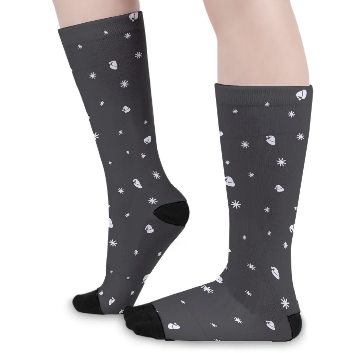 Unisex Long Socks - Black - Hats and Snowflakes - Festive Style