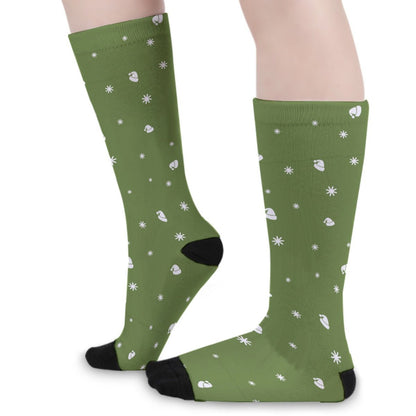 Unisex Long Socks - Green - Hats and Snowflakes - Festive Style