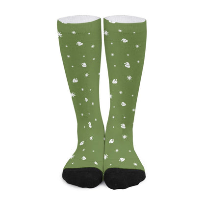 Unisex Long Socks - Green - Hats and Snowflakes - Festive Style