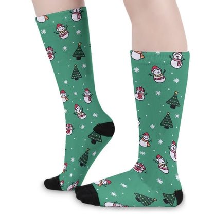 Unisex Long Socks - Green Snowman - Festive Style