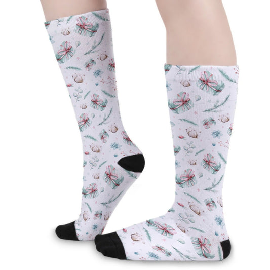 Unisex Long Socks - Green Watercolour - Festive Style