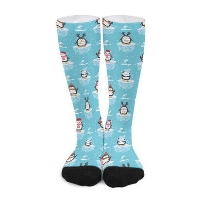 Unisex Long Socks - Icy Penguins - Festive Style