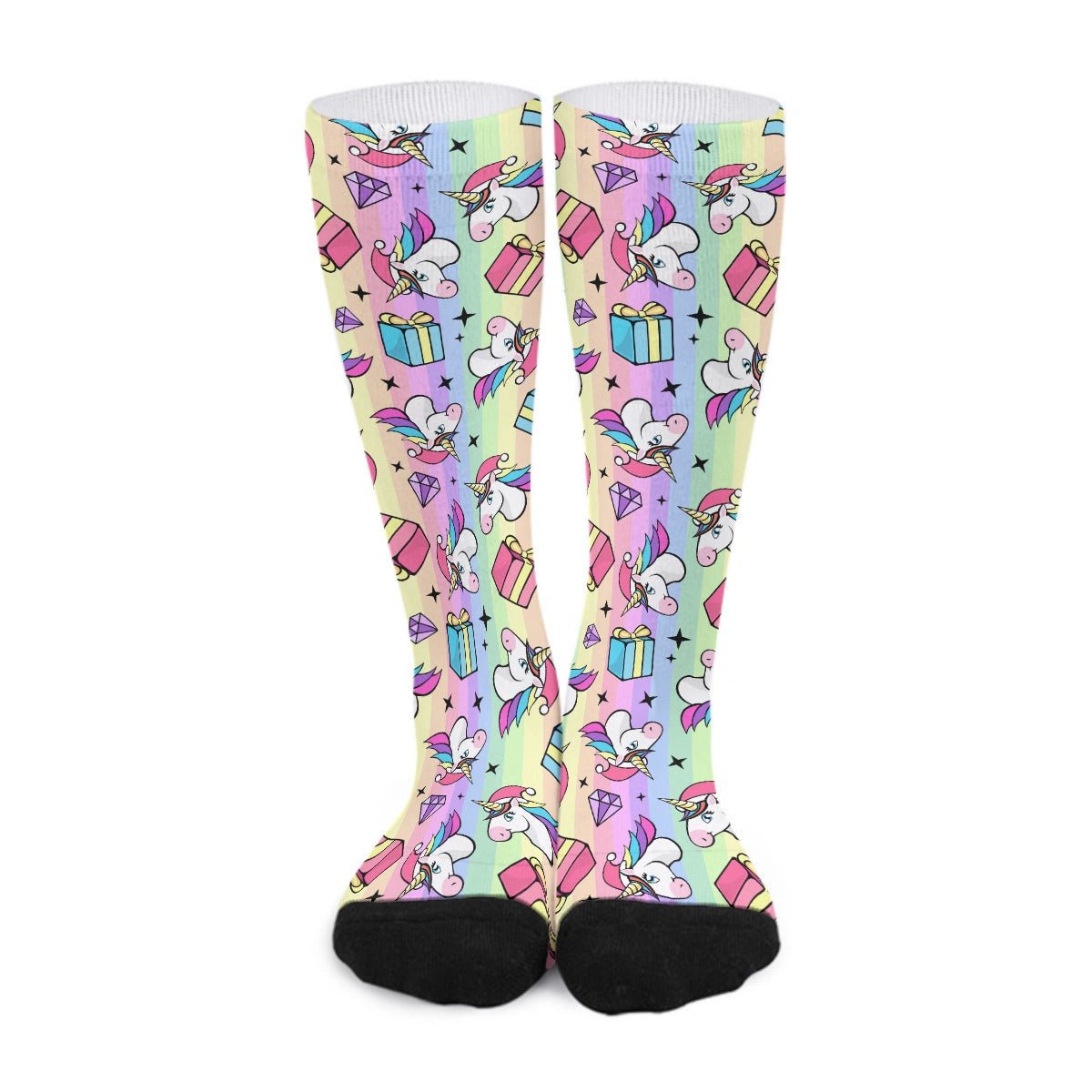 Unisex Long Socks - Rainbow Unicorns - Festive Style