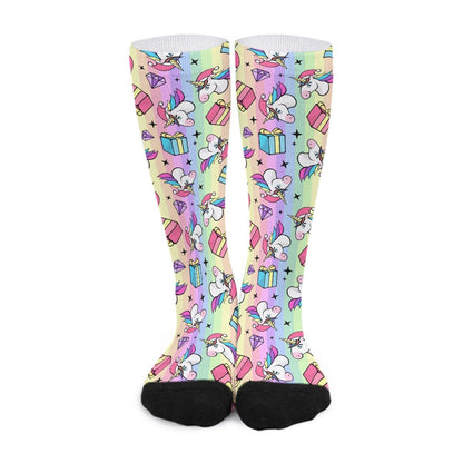 Unisex Long Socks - Rainbow Unicorns - Festive Style