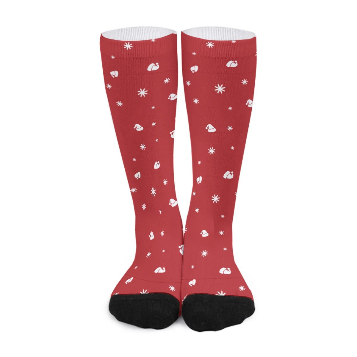 Unisex Long Socks - Red - Hats and Snowflakes - Festive Style