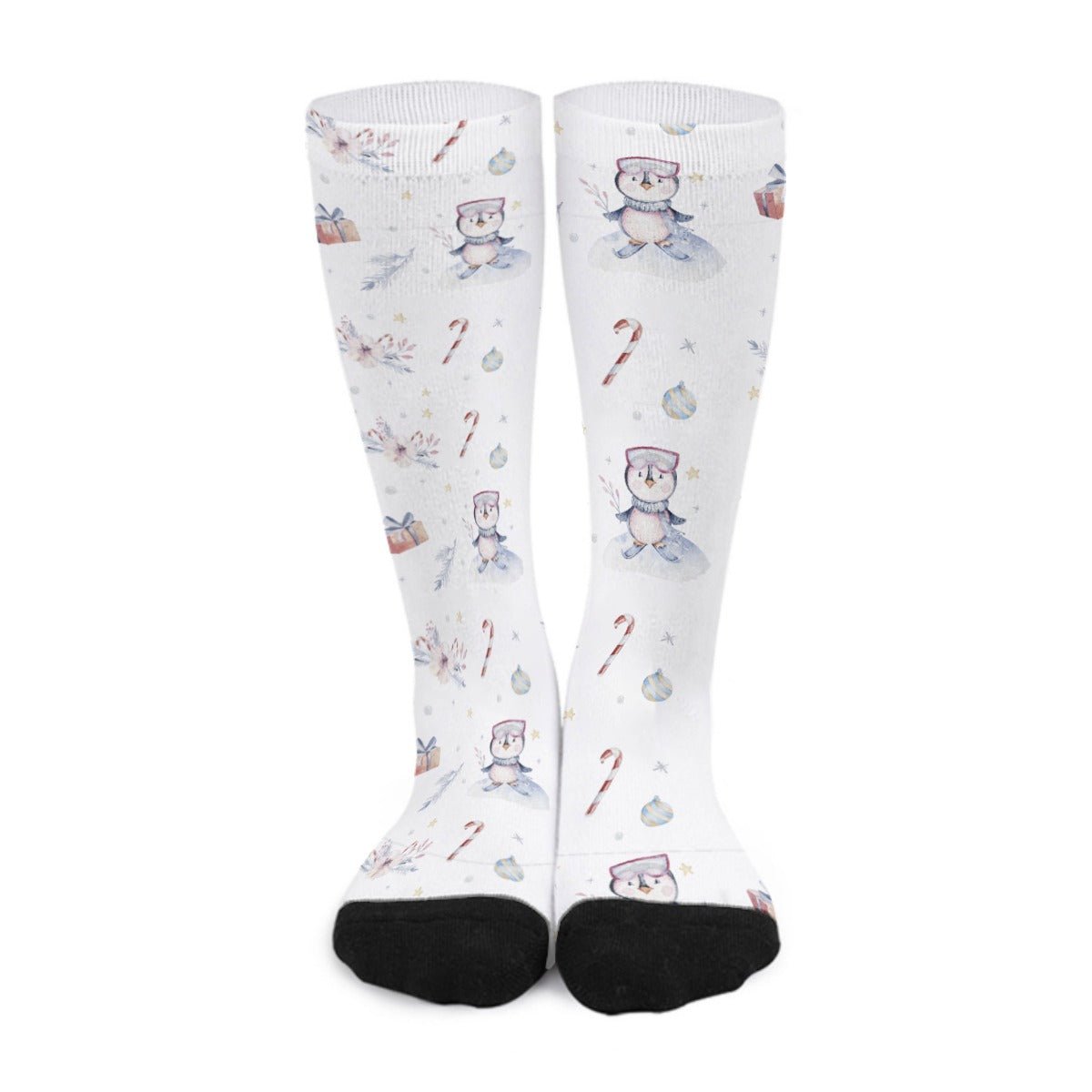 Unisex Long Socks - Watercolour Penguins - Festive Style