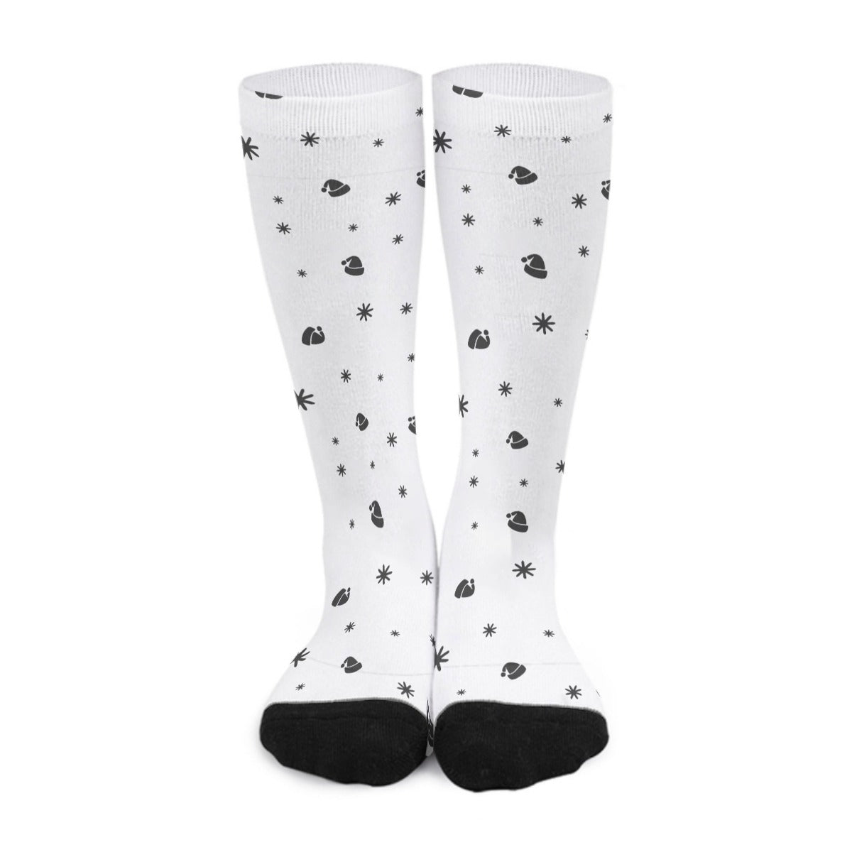 Unisex Long Socks - White - Hats and Snowflakes - Festive Style